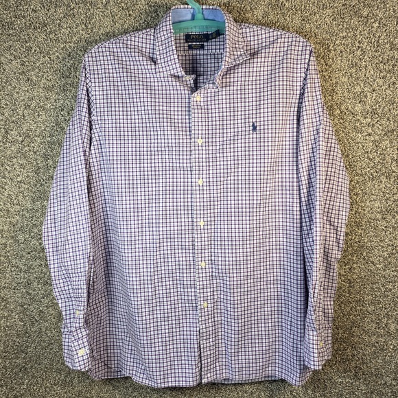 Polo Ralph Lauren STRETCH Button Down Shirt 100% Cotton Purple White Check... - Picture 6 of 9